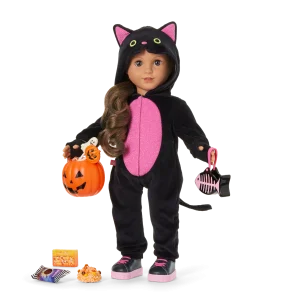 Claws & Cuddles Cat Costume & Trick-or-Treat Set Bundle for 18-inch Dolls