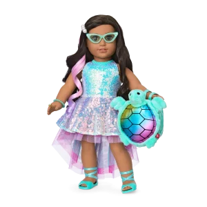 Glam Shimmering Ocean Outfit & Shimmering Sea Turtle Backpack & Accessory Set Bundle