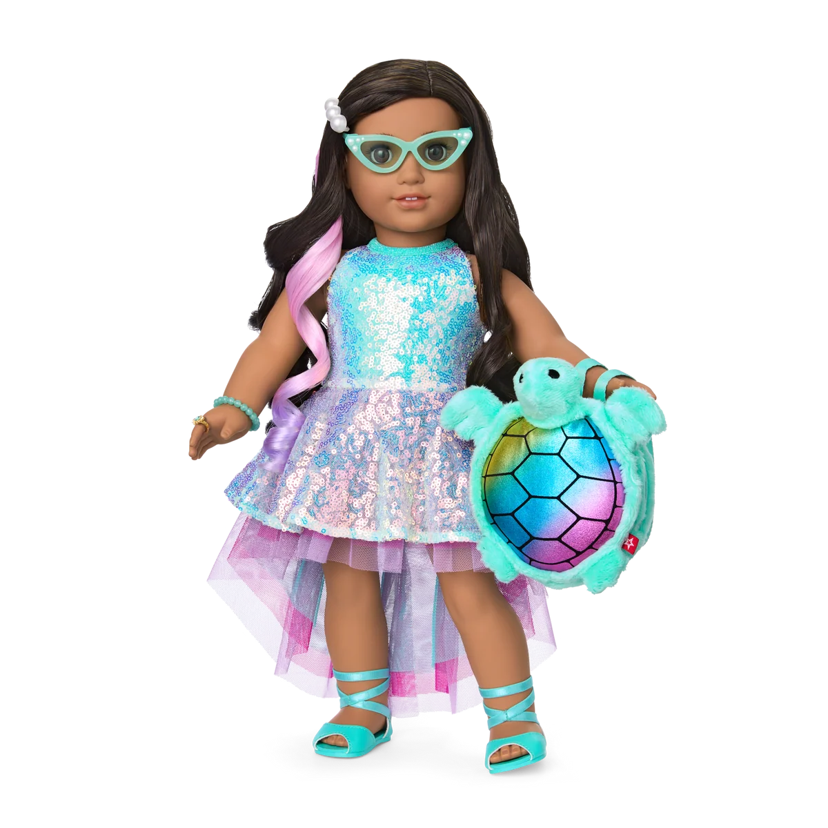 Glam Shimmering Ocean Outfit & Shimmering Sea Turtle Backpack & Accessory Set Bundle