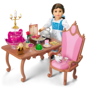 Disney Princess Belle Enchanted Castle Dining Set, Blue Dress & Friends Bundle for 18-inch Dolls