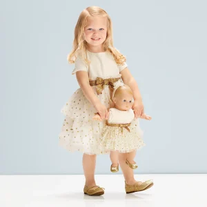 Golden Twinkle Dress for Little Girls & Bitty Baby Dolls
