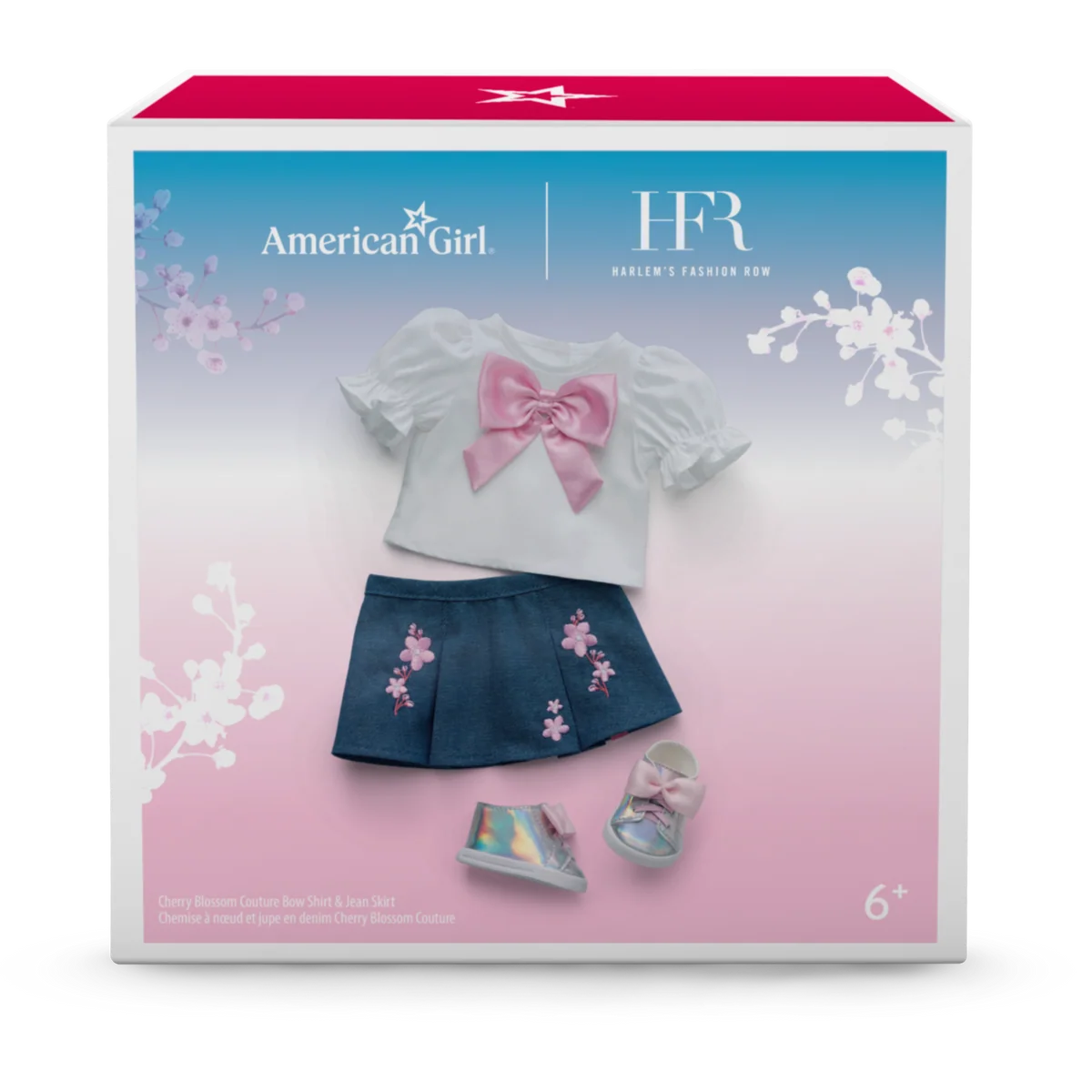 AG™ x Harlem’s Fashion Row Cherry Blossom Couture Bow Shirt & Jean Skirt for 18-inch Dolls