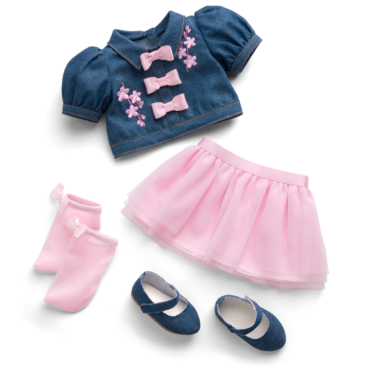 AG™ x Harlem’s Fashion Row Cherry Blossom Couture Buttoned-Up Bows Top & Skirt for 18-inch Dolls