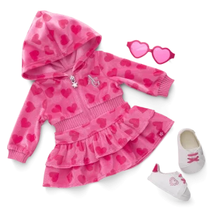 Pink Hearts Hoodie Dress for 18-inch Dolls