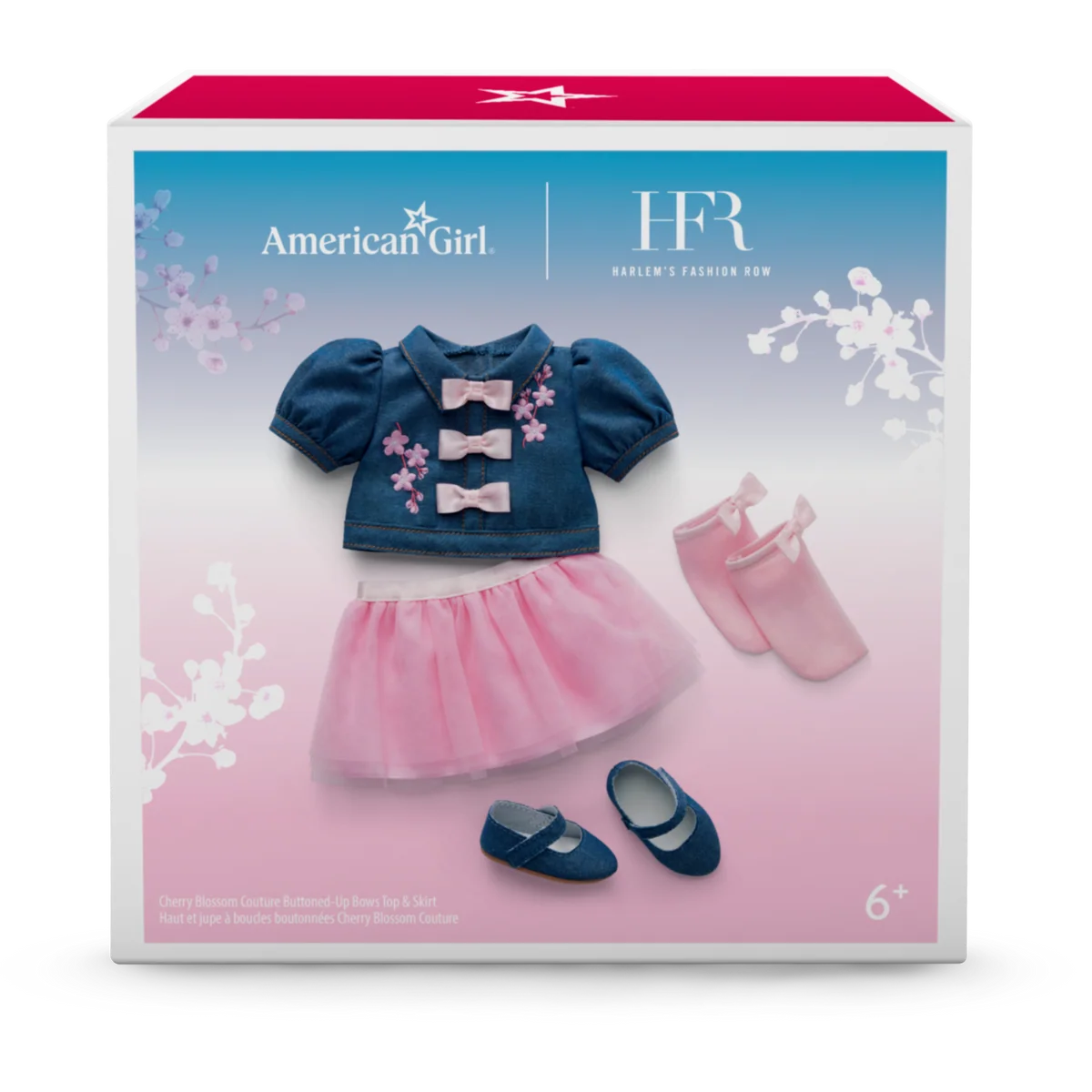 AG™ x Harlem’s Fashion Row Cherry Blossom Couture Buttoned-Up Bows Top & Skirt for 18-inch Dolls