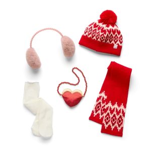 American Girl® x J.Crew Fair Isle Beanie & Scarf, Heart Purse & Accessories Bundle for 18-inch Dolls