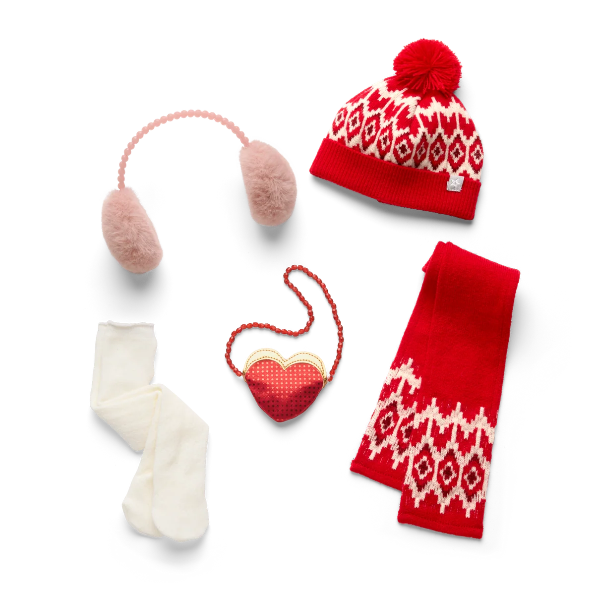 American Girl® x J.Crew Fair Isle Beanie & Scarf, Heart Purse & Accessories Bundle for 18-inch Dolls