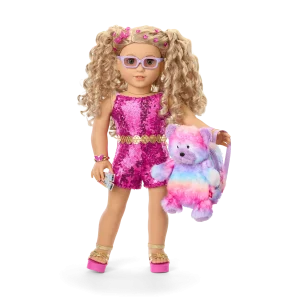 Glam Sparkly Concert Outfit & Colorful Teddy Bear Backpack & Accessory Set Bundle