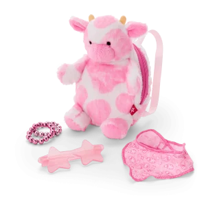 Pink Spotted Cow Backpack & Accessory Set for 18-inch Dolls