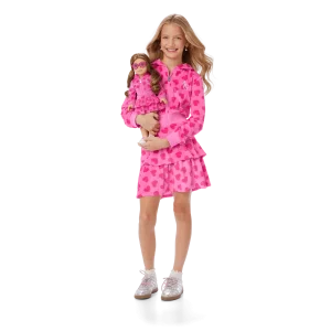 Pink Hearts Hoodie Dress for Girls & 18-inch Dolls