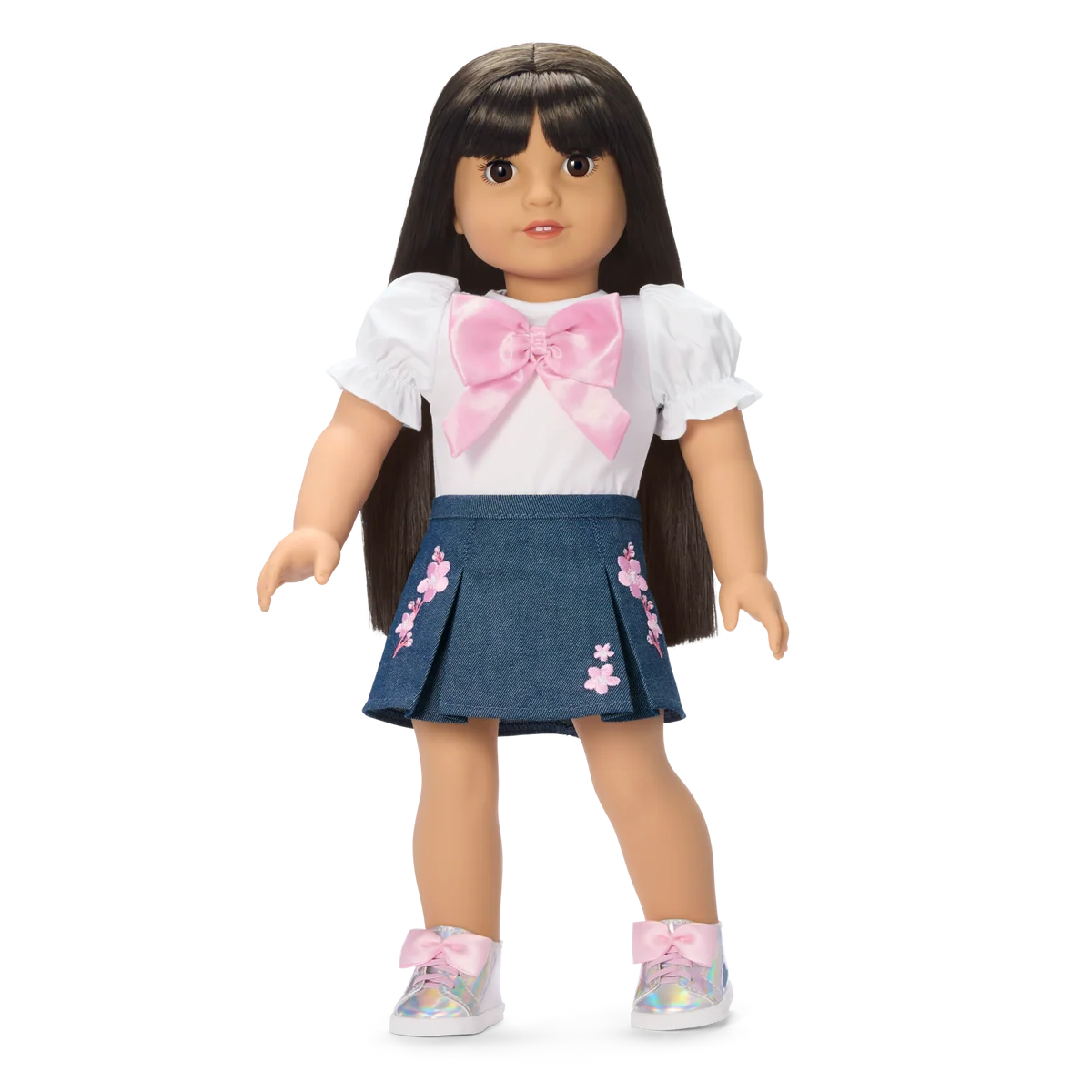AG™ x Harlem’s Fashion Row Cherry Blossom Couture Bow Shirt & Jean Skirt for 18-inch Dolls