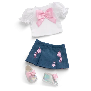 AG™ x Harlem’s Fashion Row Cherry Blossom Couture Bow Shirt & Jean Skirt for 18-inch Dolls