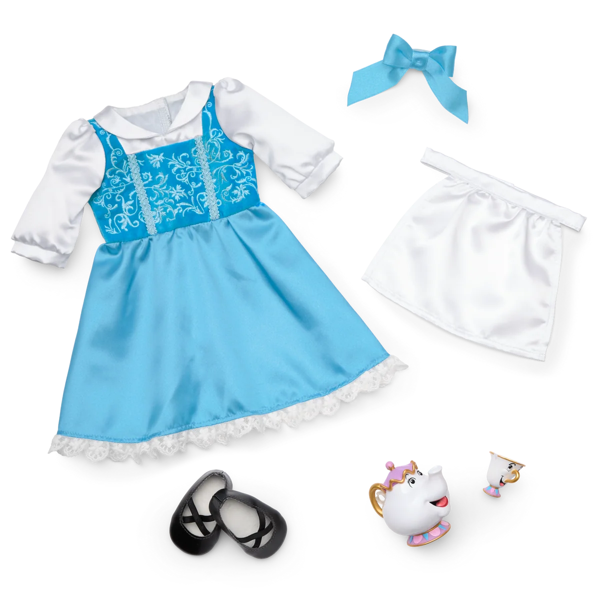 Disney Princess Belle Enchanted Castle Dining Set, Blue Dress & Friends Bundle for 18-inch Dolls